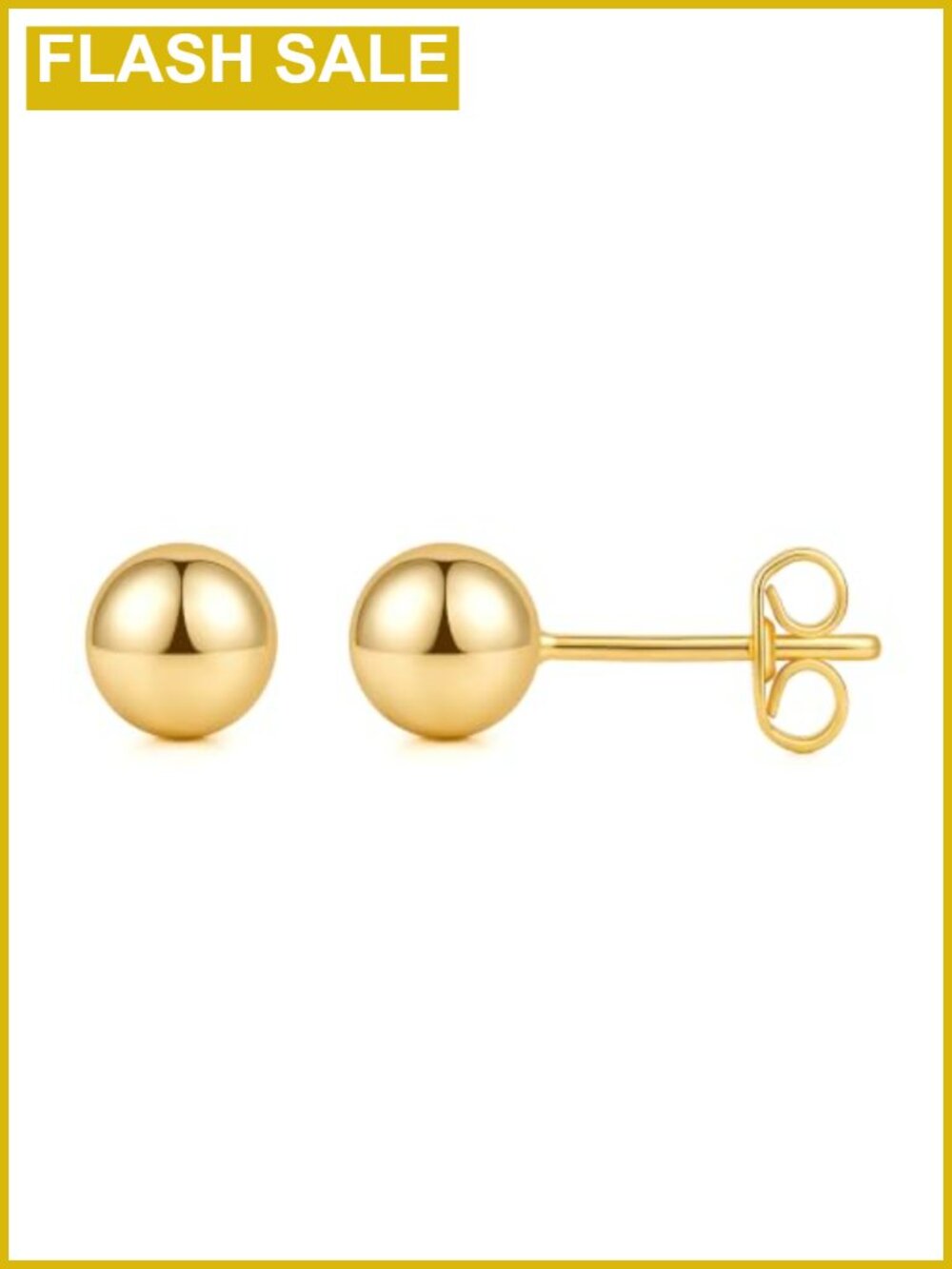 14K Gold Plated Ball Stud Earrings for Women - 3 4 5 6 8mm, Hypoallergenic,